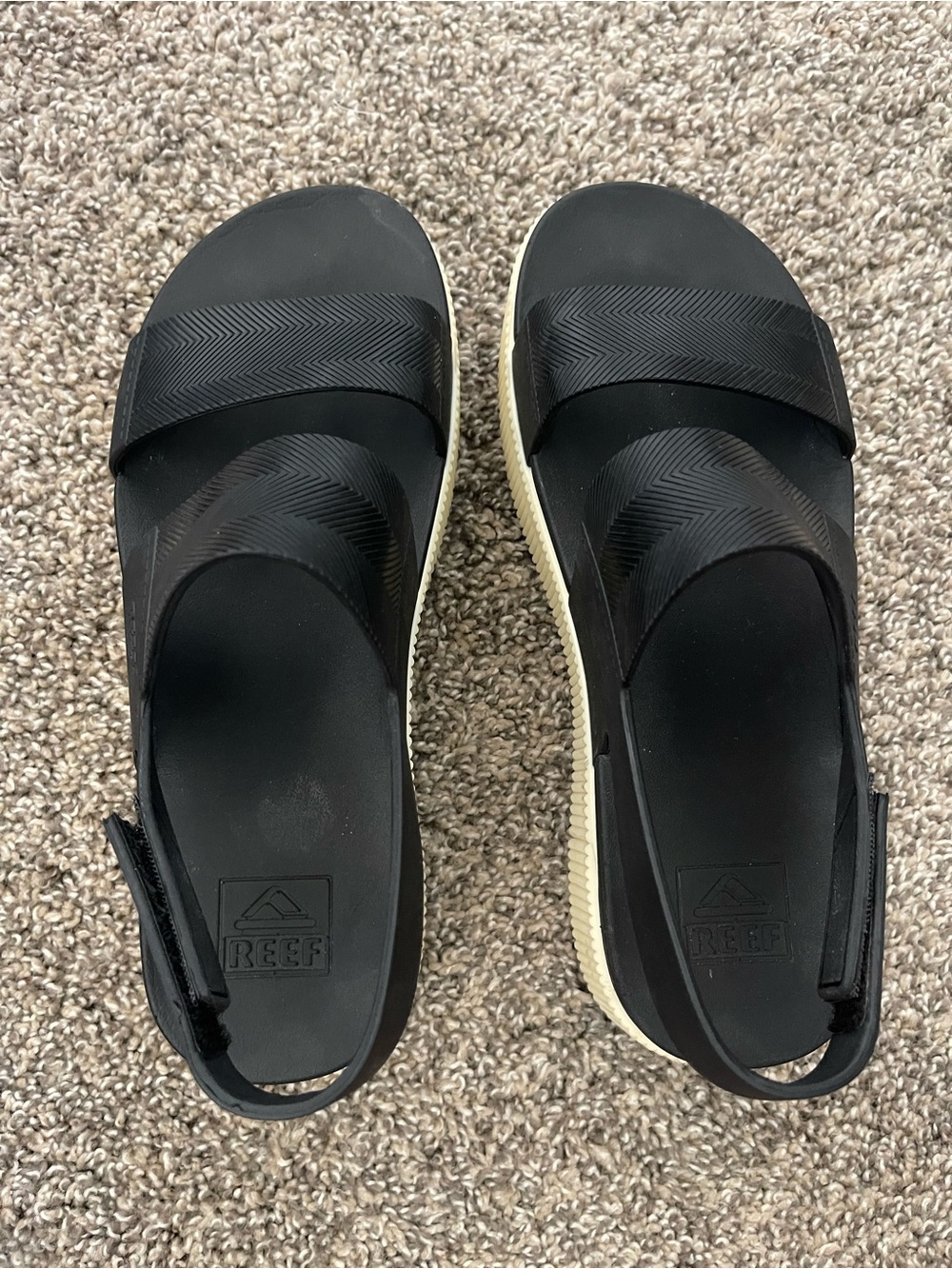 Women’s Reef Water Vista Higher Platform Sandals Black Cream Double Strap Size 7 - Picture 4 of 7